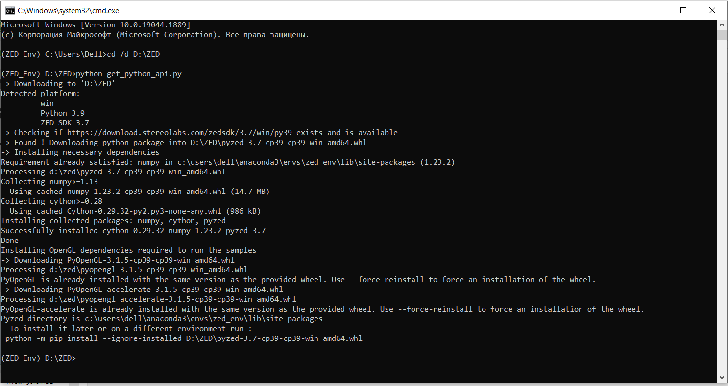 WIN10_PYTHON_API Pyzed.Sl, Import Error: DLL Load - Stereolabs.