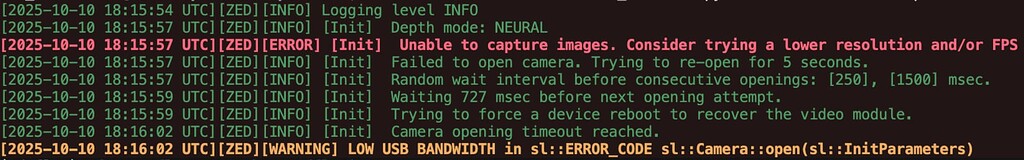 ZED_Explorer works, but LOW USB BANDWIDTH Error in python - Stereolabs ...