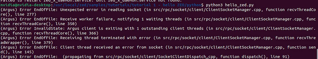Error in ClientSocketManager.cpp when running hello_zed.py - Stereolabs ...